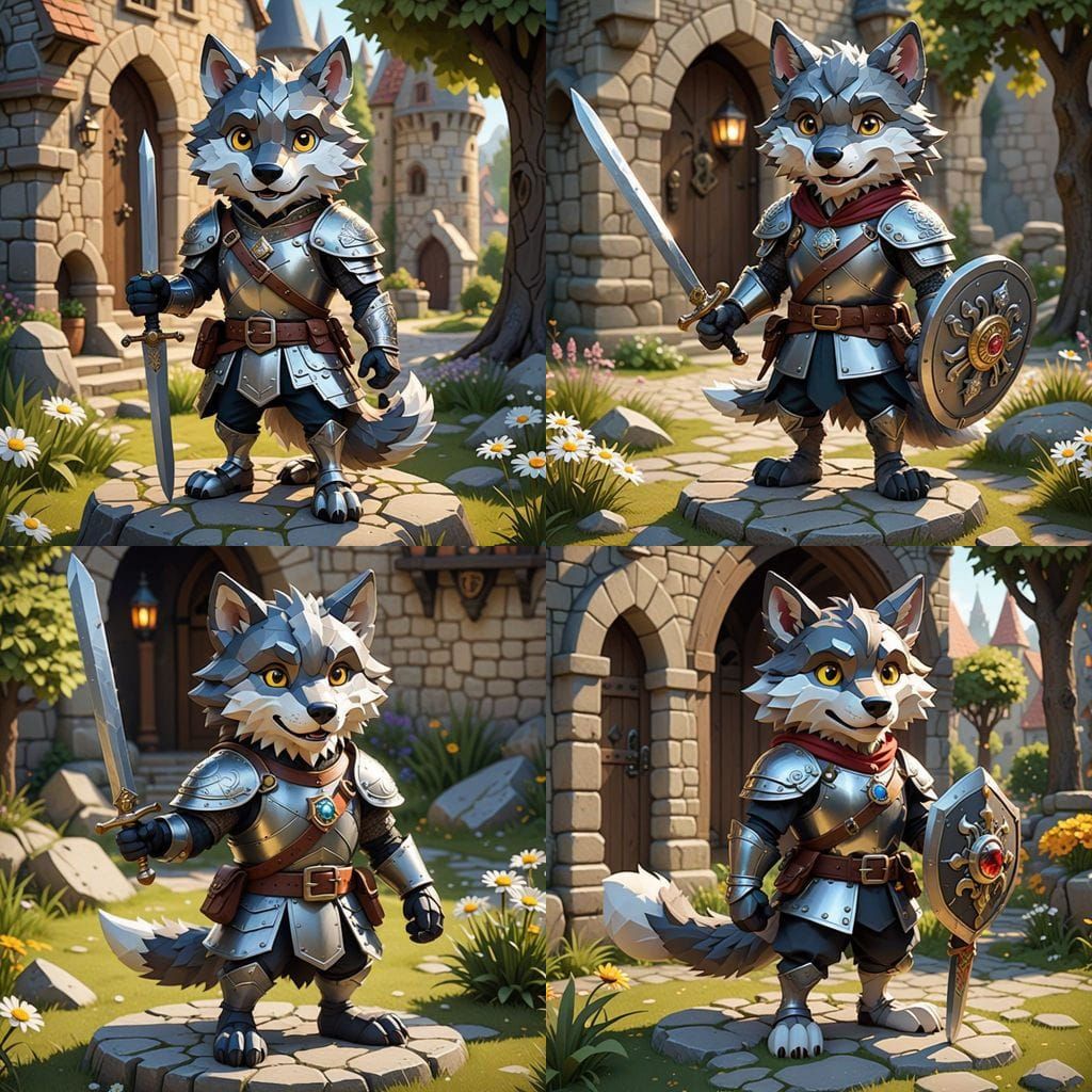 Whimsical Low Poly Wolf Knight Character Concept