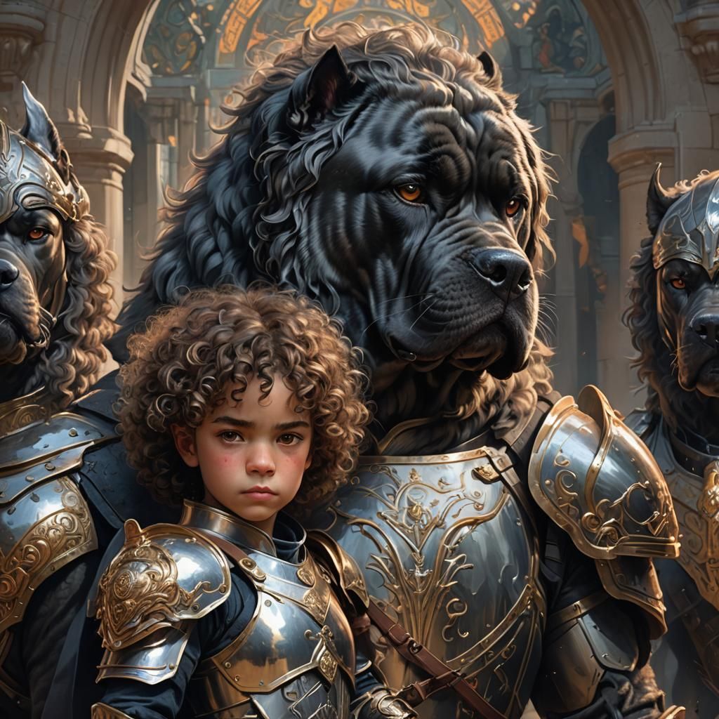 Armored Child and Cane Corso Portrait