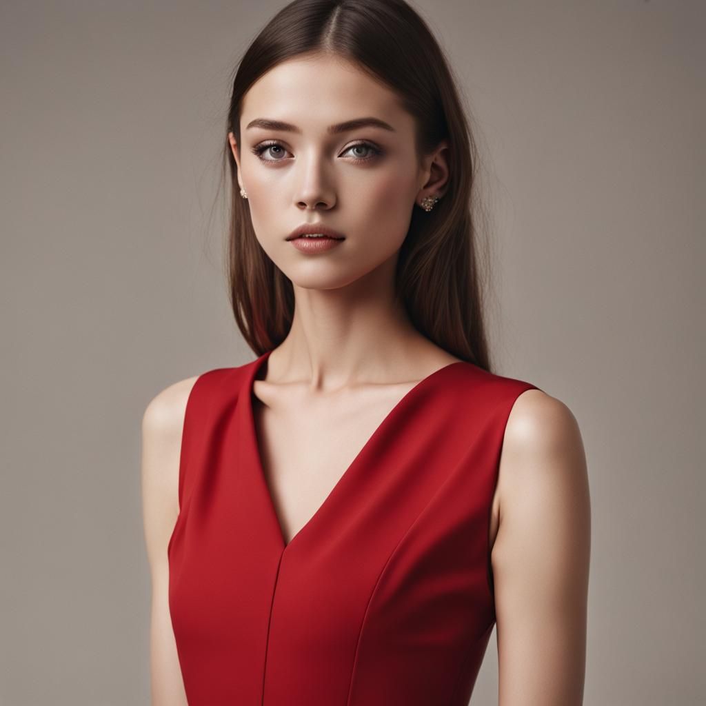 Girl in Red Sleeveless V-Neck Dress