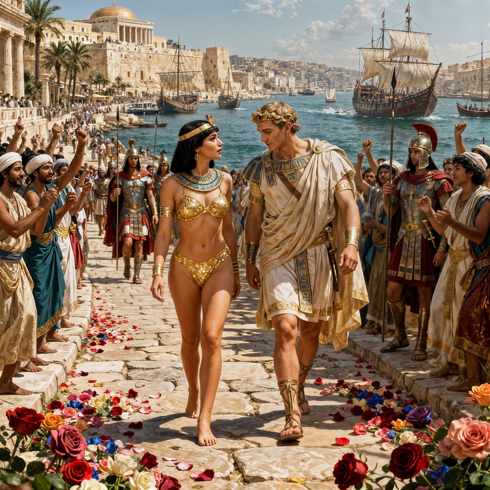 Cleopatra and Caesar Stroll Alexandria in Hyperrealistic Fan...