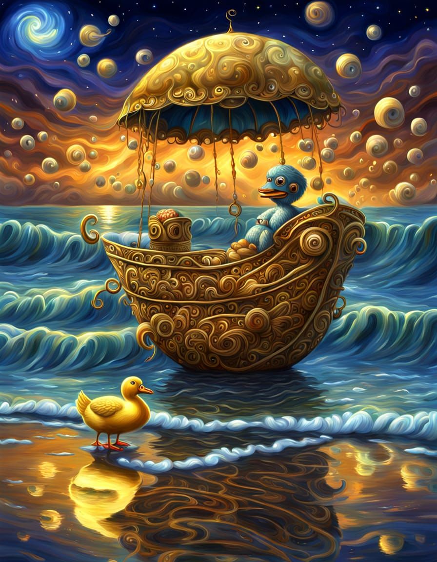 Fantastical Beach Scene with Flying Spaghetti Monster and Ad...