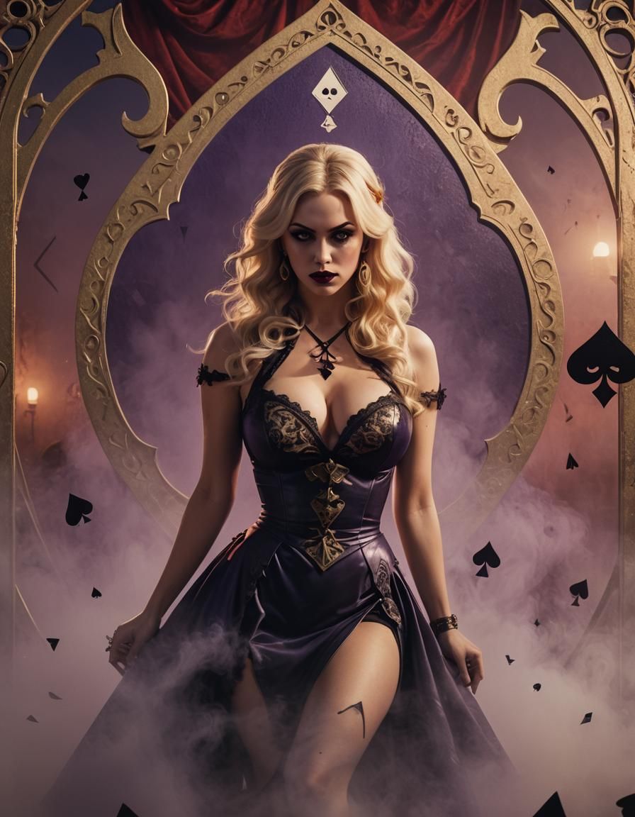 Pin-Up Girl with Ace of Spades on Gothic Background