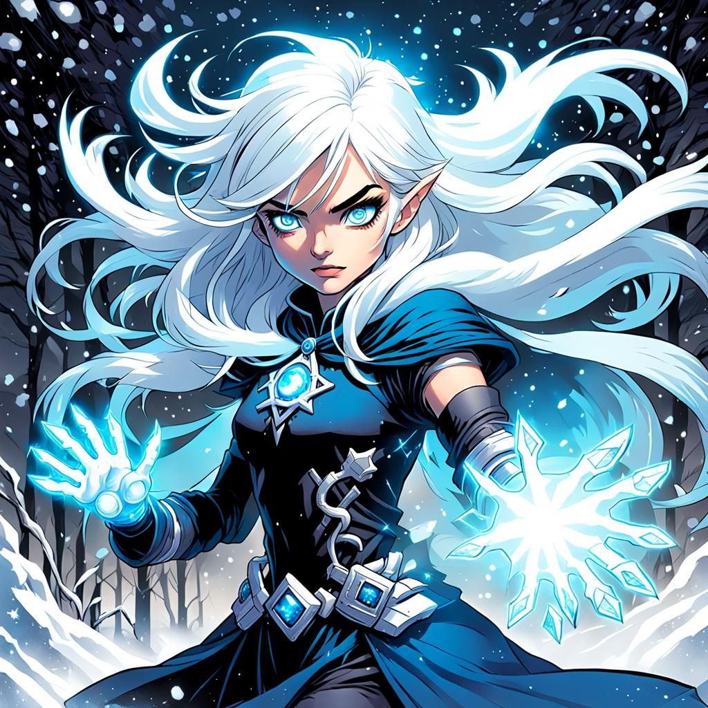 Striking Snow Witch with Glowing Blue Eyes