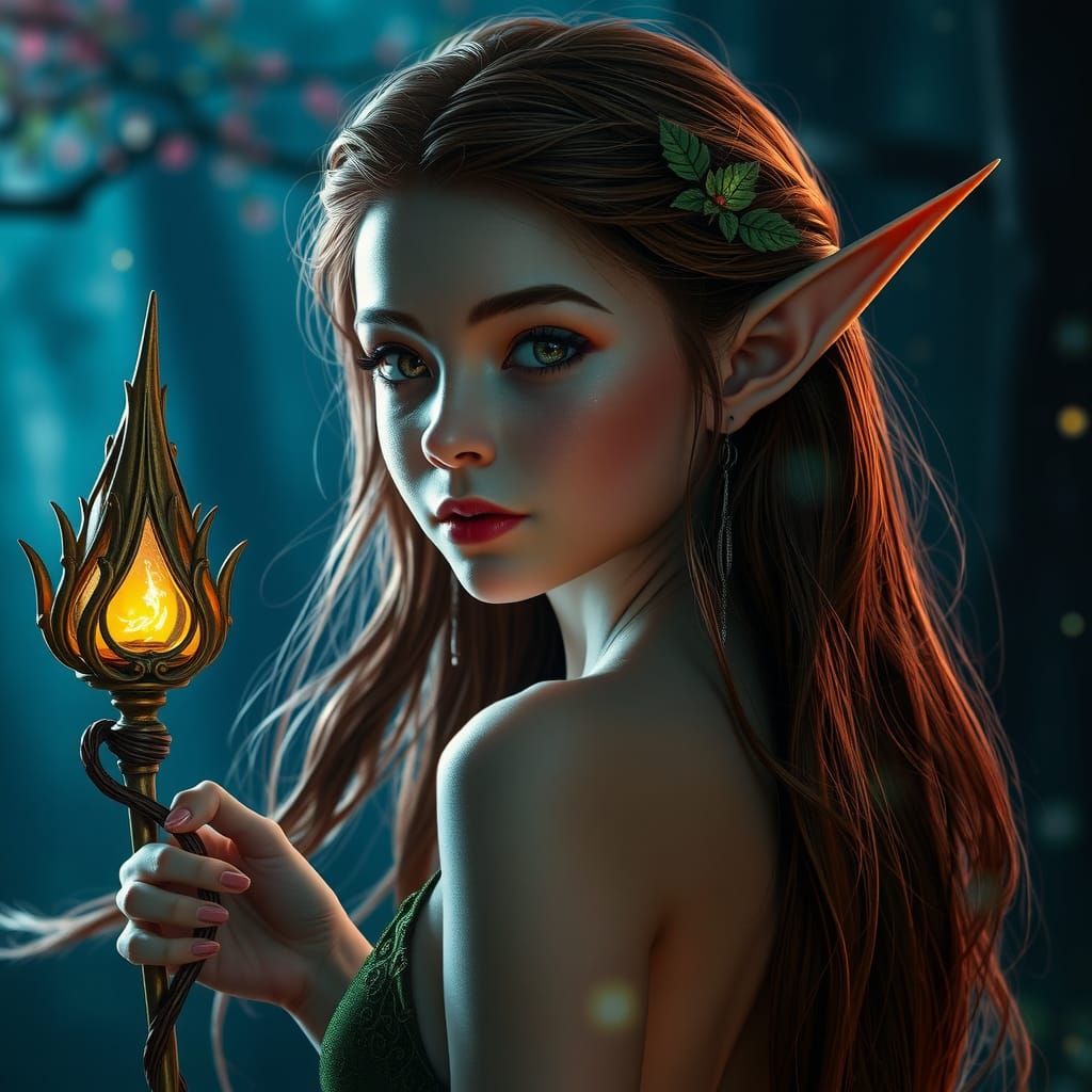 Enchanting Elf Girl with Forest Staff