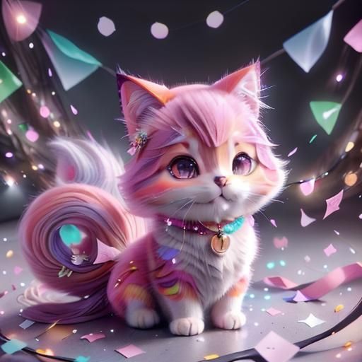 Cute Chibi Cat Portrait with Party Hat