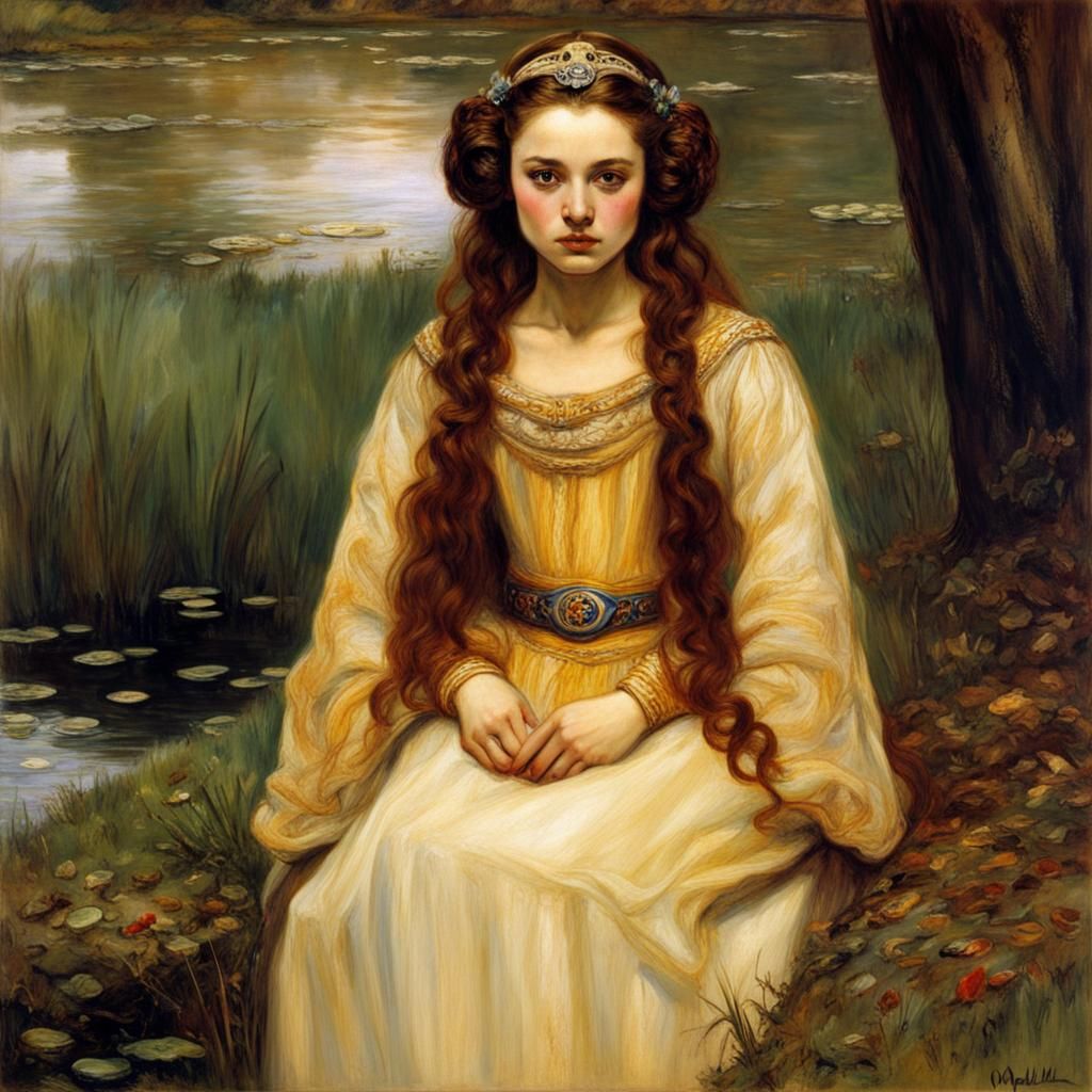 Padme Amidala as Ophelia in Pre-Raphaelite Style