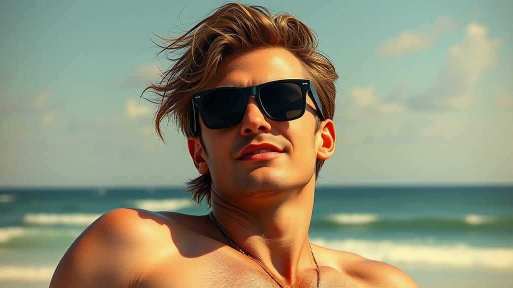 Handsome Man Tans on a Surreal Beach