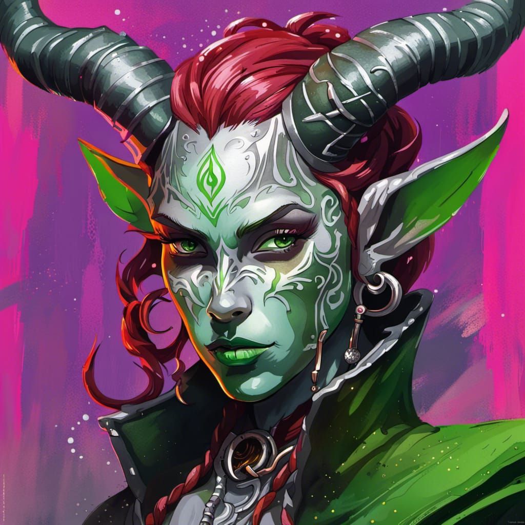 Tiefling Warlock Portrait in Graffiti Art Style