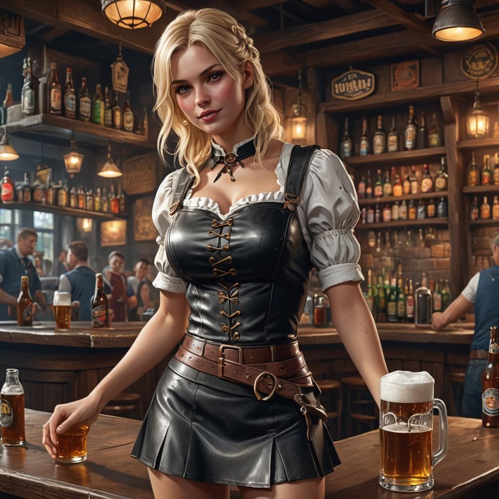 Barmaid Serving Beer: Detailed Matte Painting