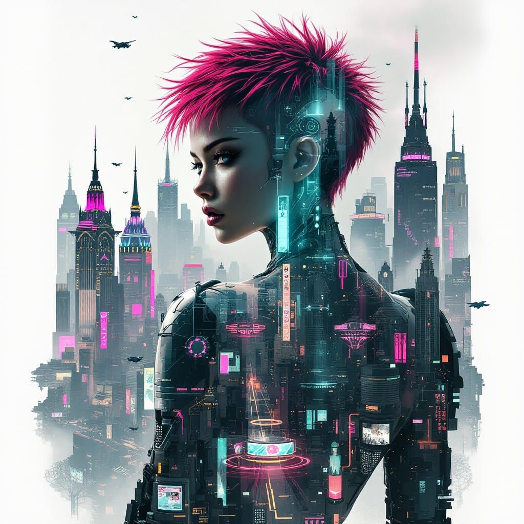 Android Samurai in Cyberpunk Cityscape