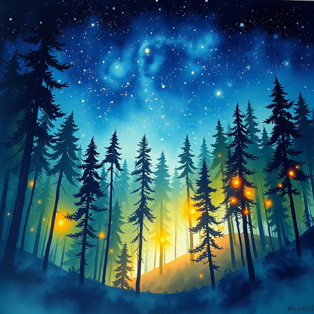 Enchanted Forest Under Starry Sky: Fantasy Concept Art