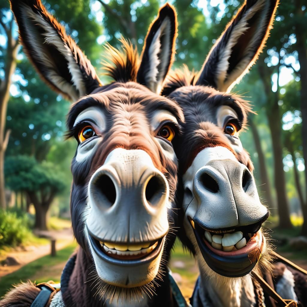 Humorous Donkey Selfie in Fantasycore Style