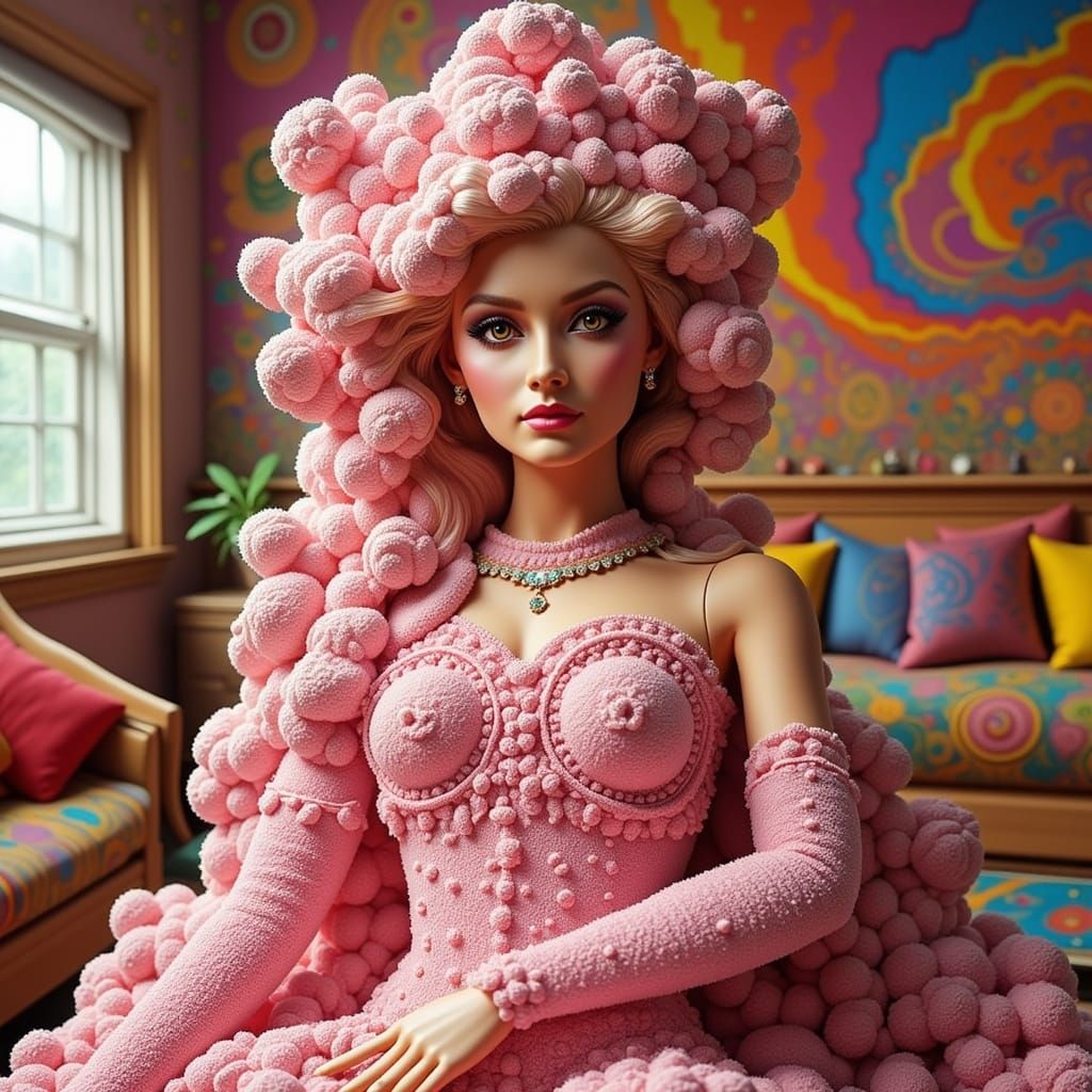 Barbie Doll Covered in Shaving Cream, Psychedelic Pop Art