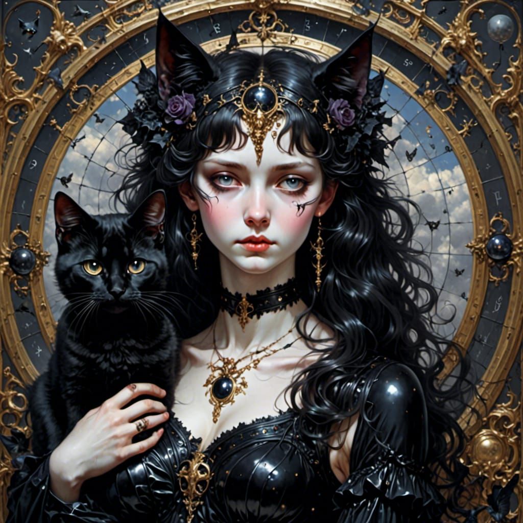 Beautiful Black Cat Portrait with Shiny Fur