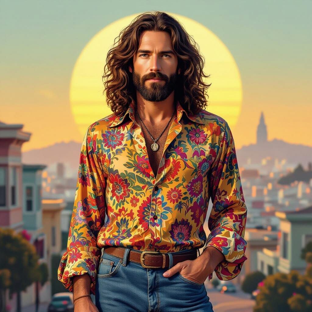 1970s Bohemian Man in Psychedelic Style