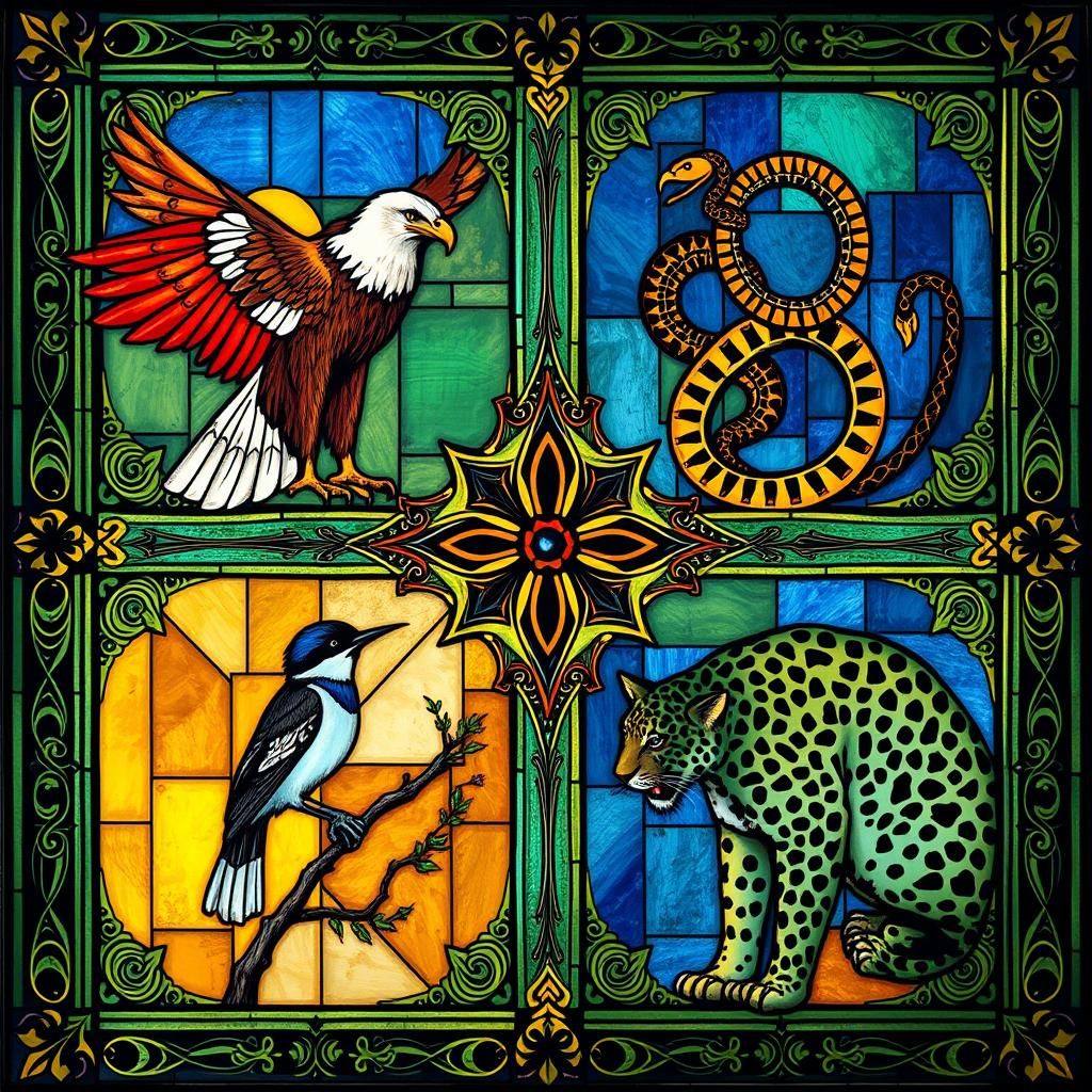 Ornate Stained Glass Window with Animals