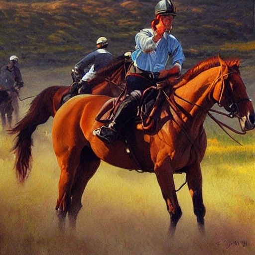 Horse Race in Oil Painting Style
