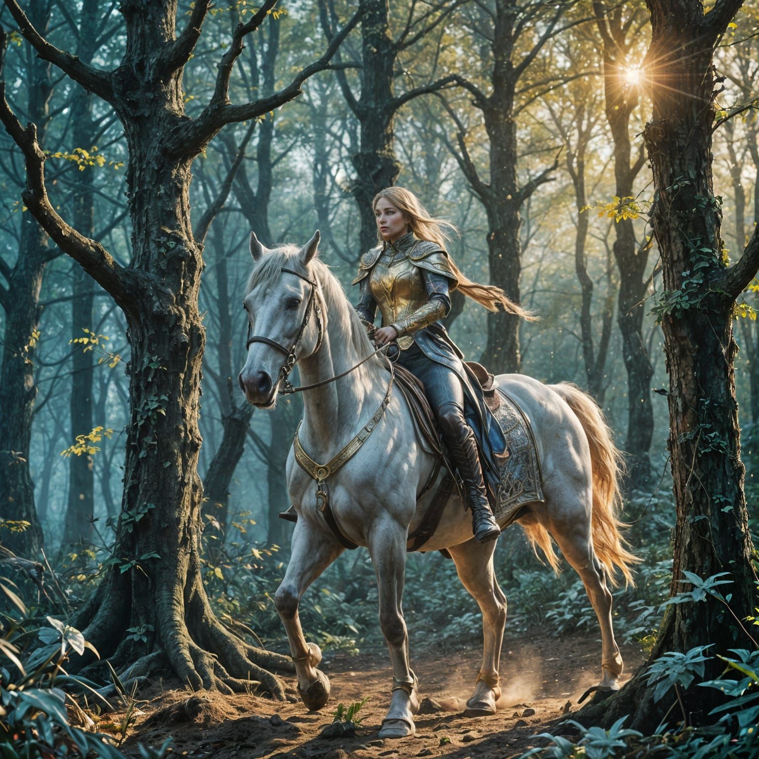 Girl Riding Horse in Detailed Fantasy Art