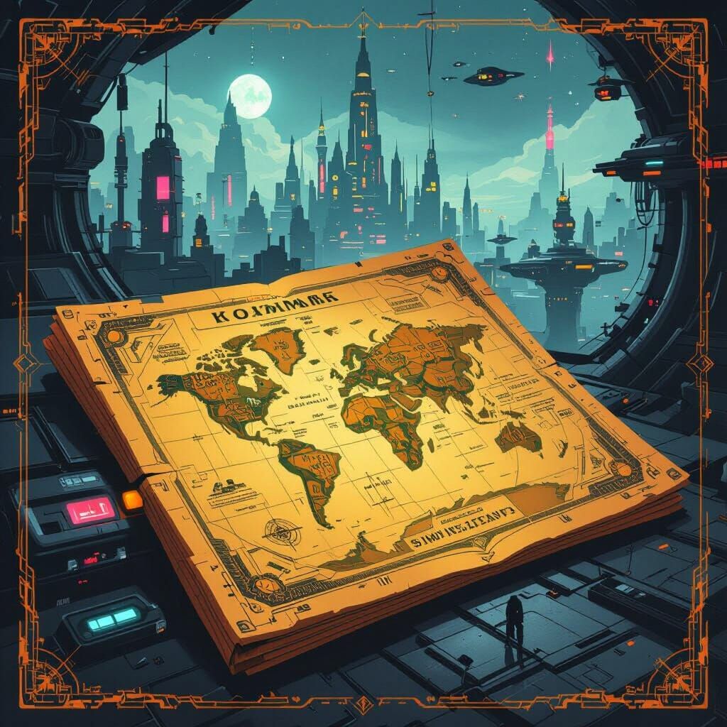 Golden Cyberpunk Maps with Neon Lights