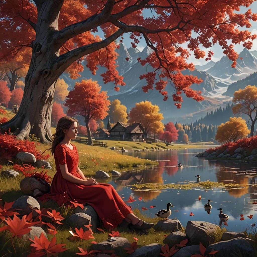 Autumnal Valley Scene in Detailed Matte Painting
