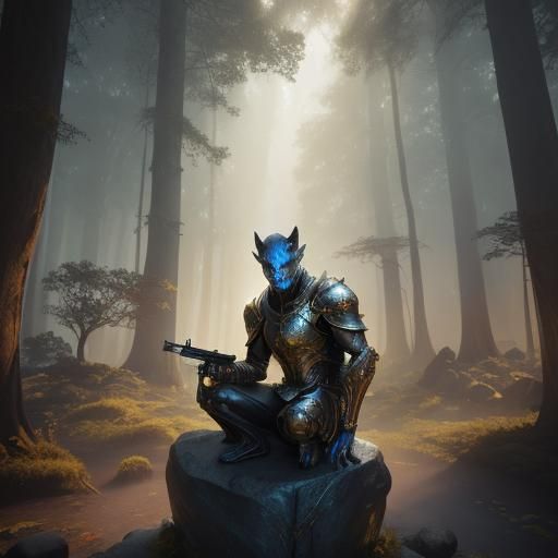 Mystical Forest: Armored Warrior Aims at Cat