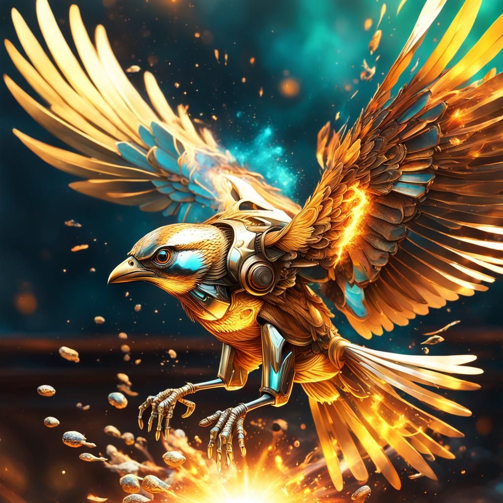 Steampunk Golden Birds in Hyperrealistic Style