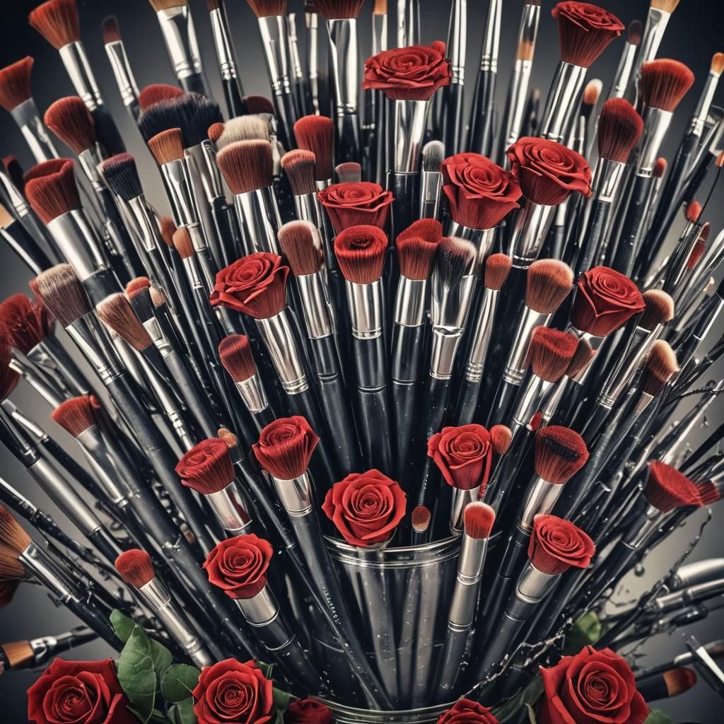 Makeup Brushes Transform Into Red Rose Bouquet