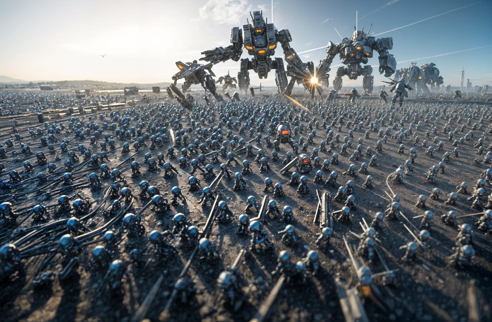 Tiny Mecha Swarm Battle on Plains