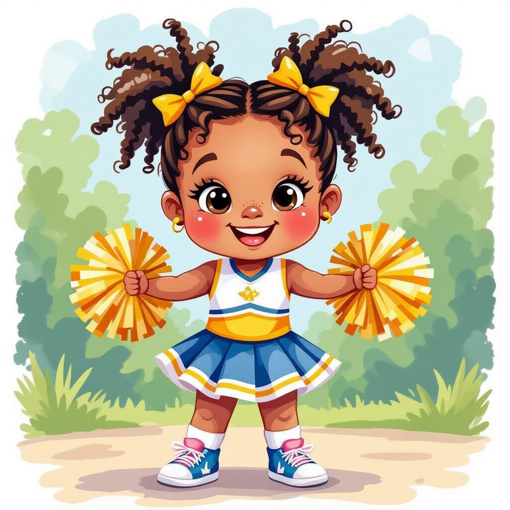 Cheer Camp Joy: Watercolor Portrait of Cheerful Girl