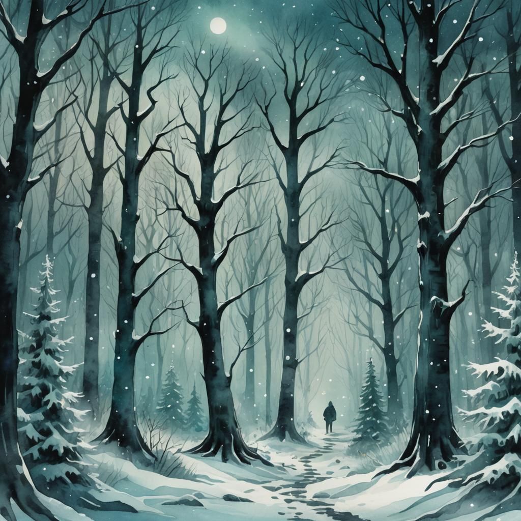 Dark Surrealism: Christmas Scene in Watercolor