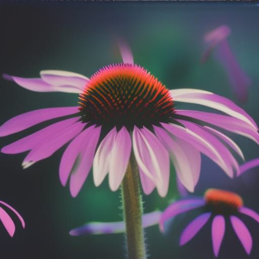 Macro Photograph of Purple Coneflowers in Watercolor Style