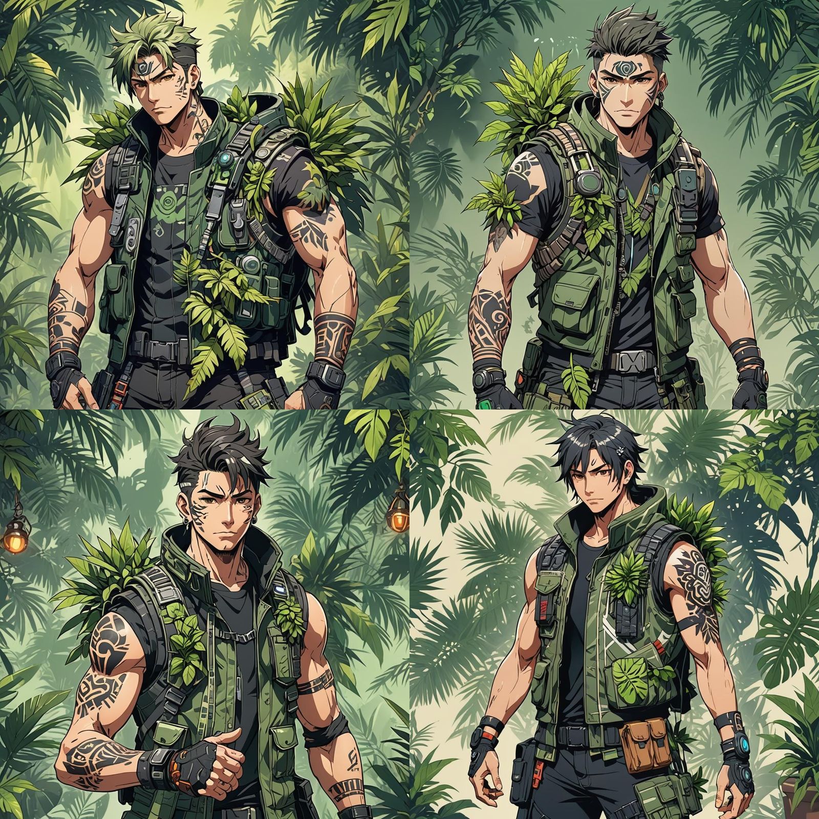 Manga-Style Mercenary in Tribal Combat Gear