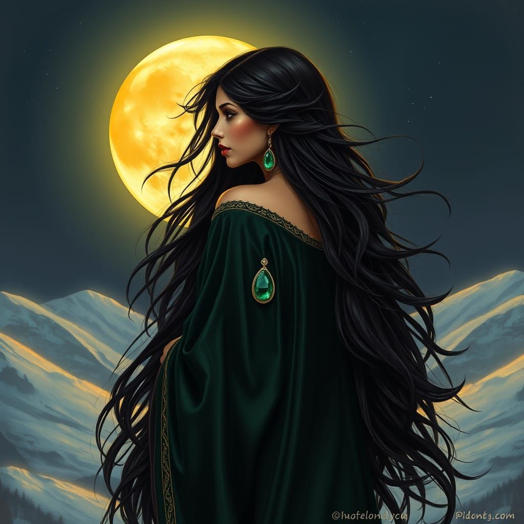 Surreal Goddess Emerges from Nighttime Landscape in Cyberpun...