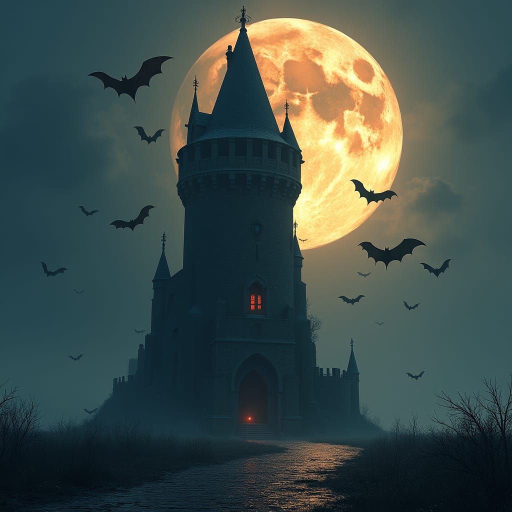 Foreboding Tower with Bats in Fantasy Style