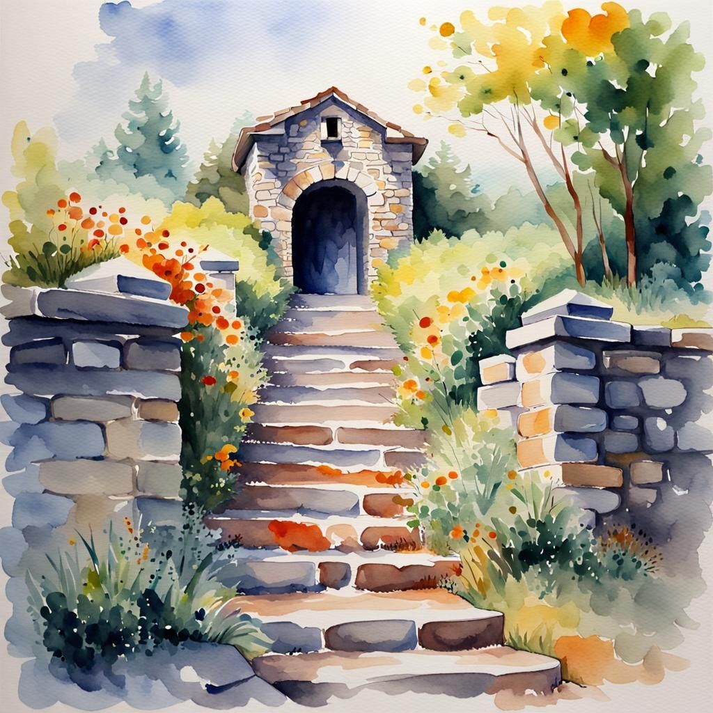 Stone Gate to Nature: Watercolor Impressionism