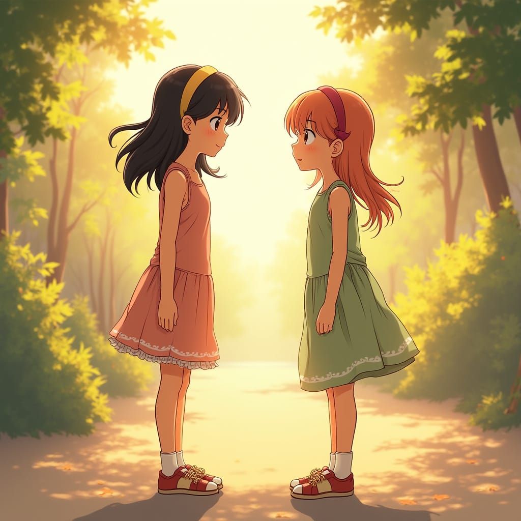 Two Girls Connect in a Whimsical Summer Moment