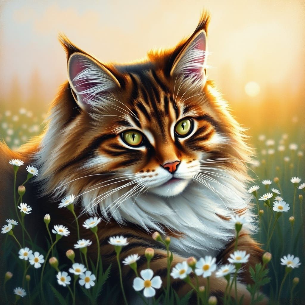 Norwegian Forest Cat in Impressionist Gouache Painting