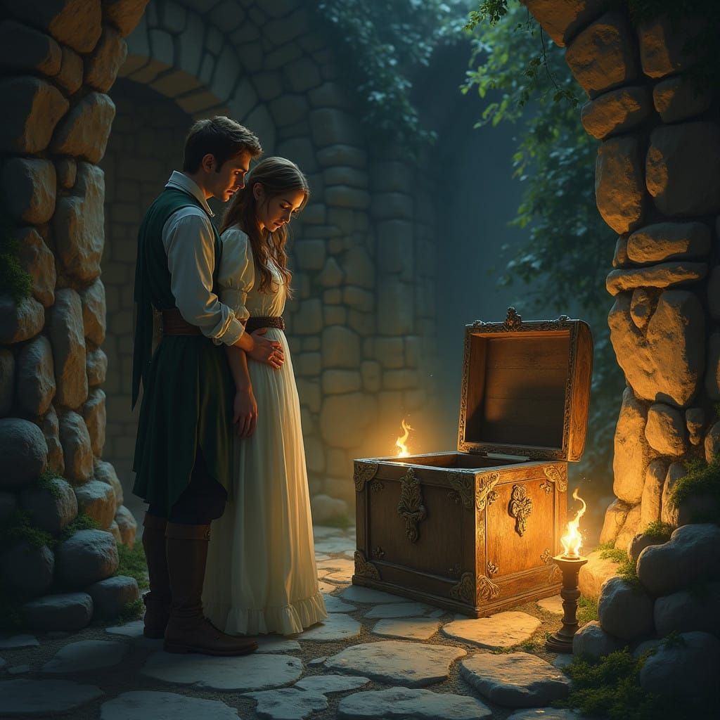 Elegant Elves in Ancient Dungeon, Warm and Atmospheric Digit...