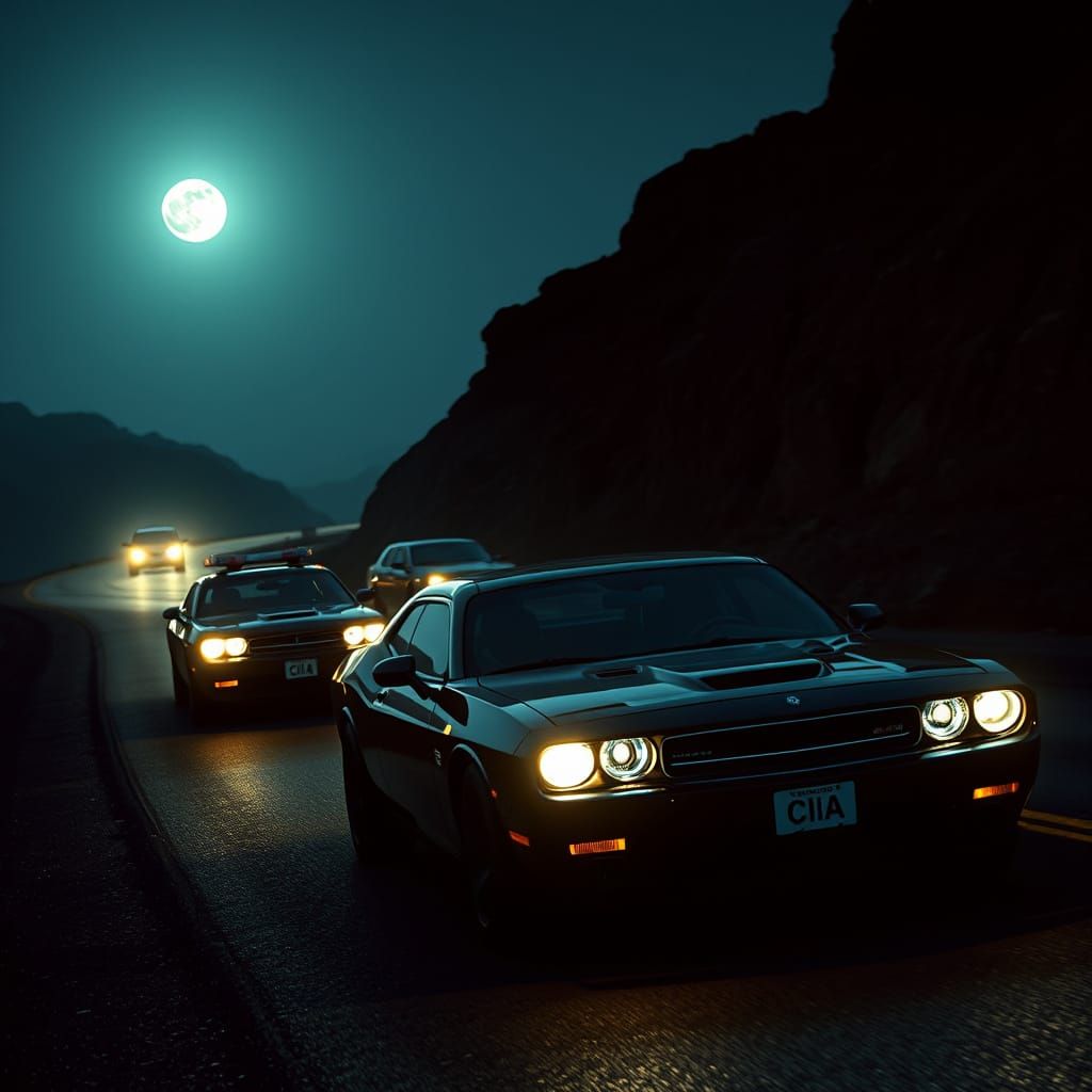 Dramatic Car Chase on Mountain Road in Film Style