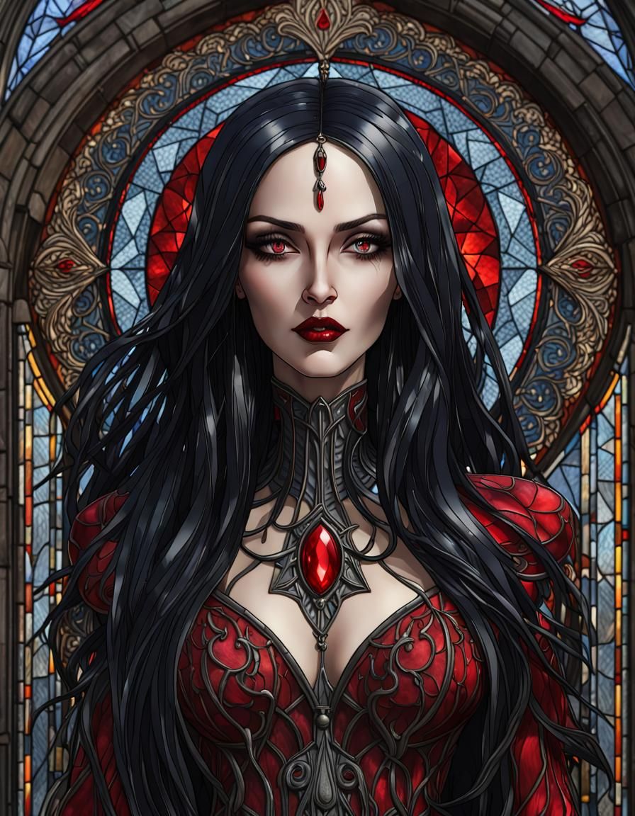 Sinister Gothic Goddess in Stained Glass Style