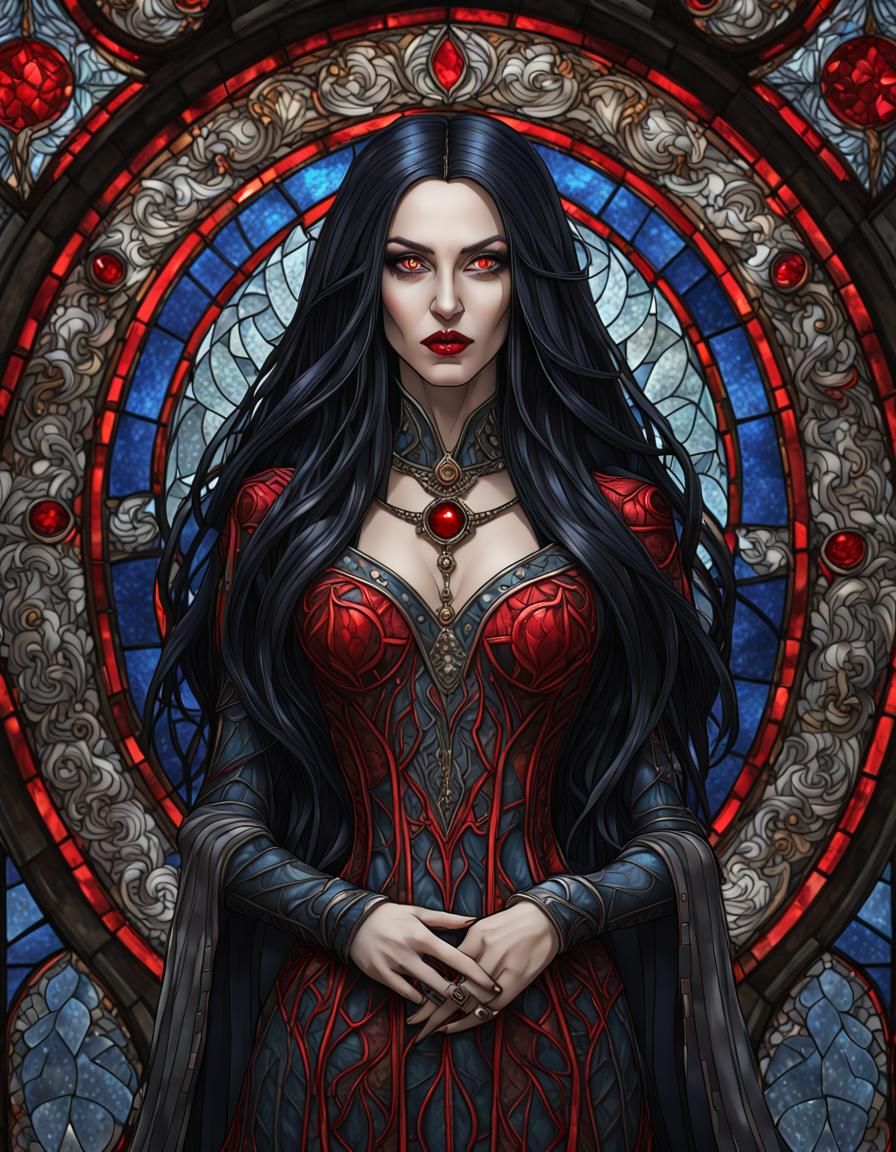 Gothic Goddess in Stained Glass Style
