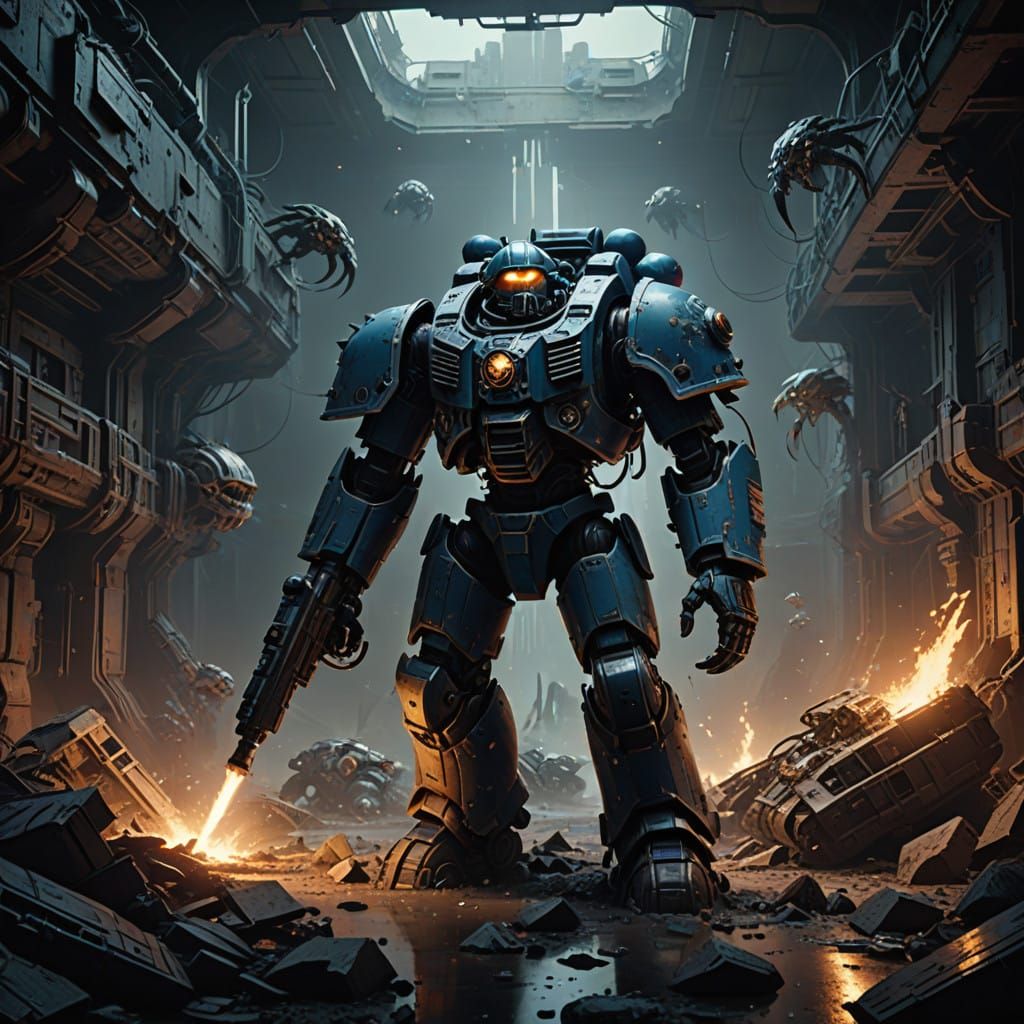 Space Marine Battles Tyranid Monstrosities in Abandoned Spac...
