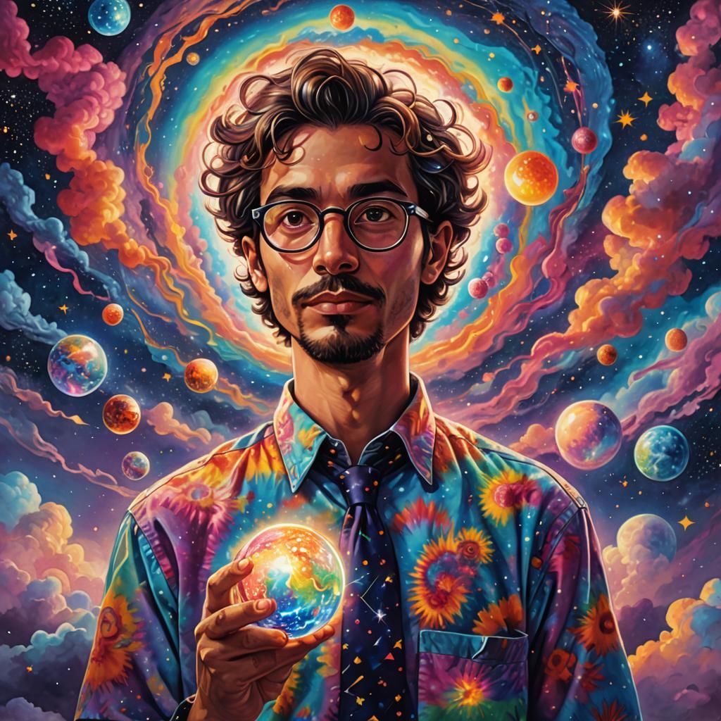 Surrealist Astral Art of Man with Glowing Orb