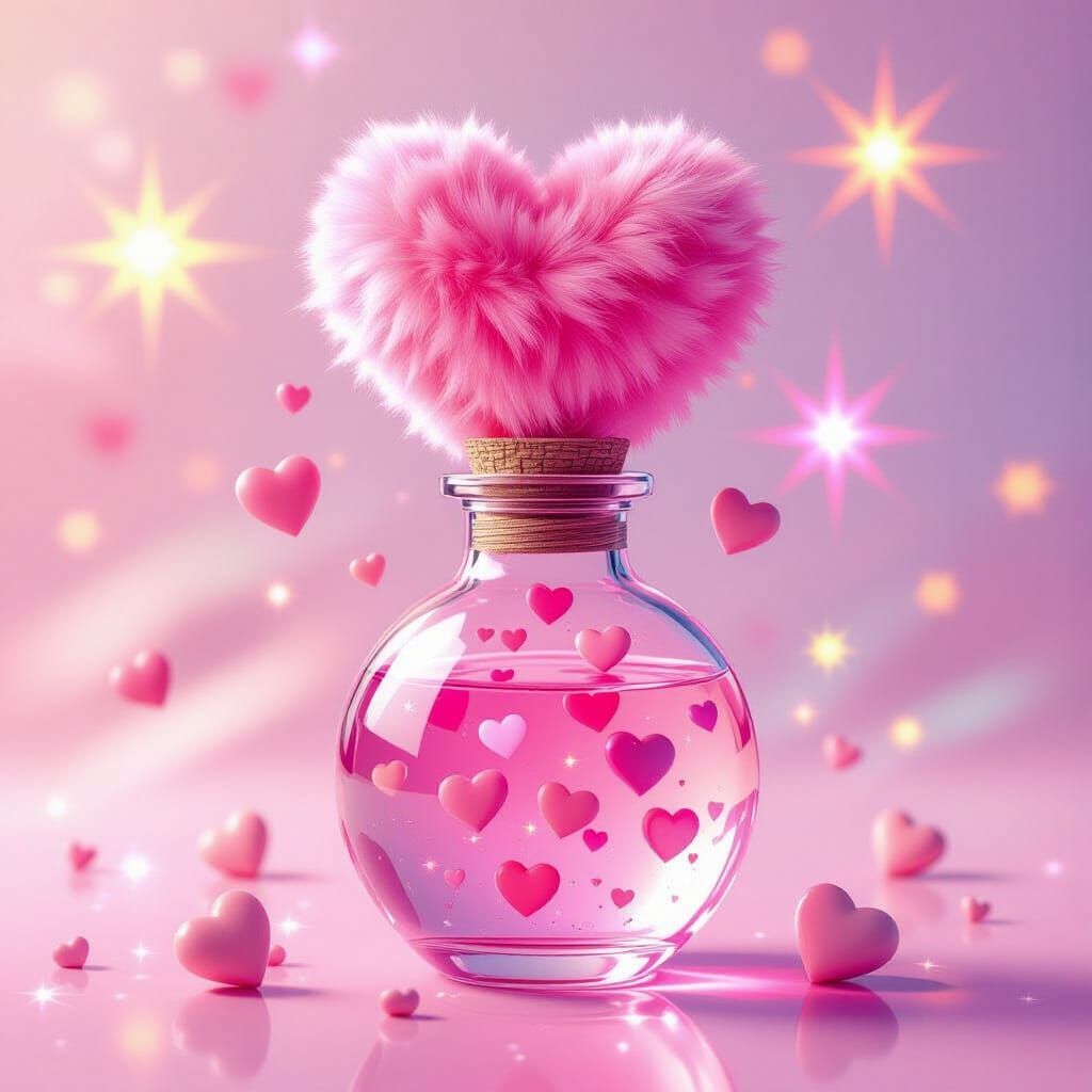 Pink Heart Potion Bottle: Dreamy 3D Art