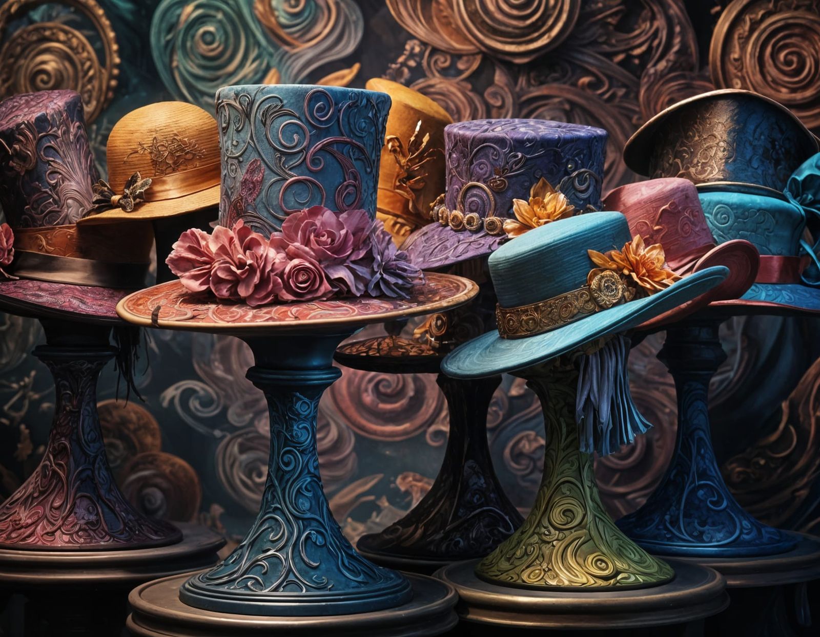 Whimsical Hats on a Rack