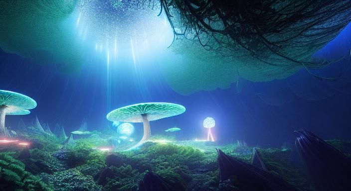 Bioluminescent Platform in Mycelium Network: 8K Octane Rende...