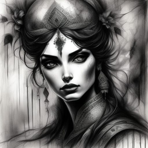 Persian Fortune Teller in Charcoal Chalk Portrait