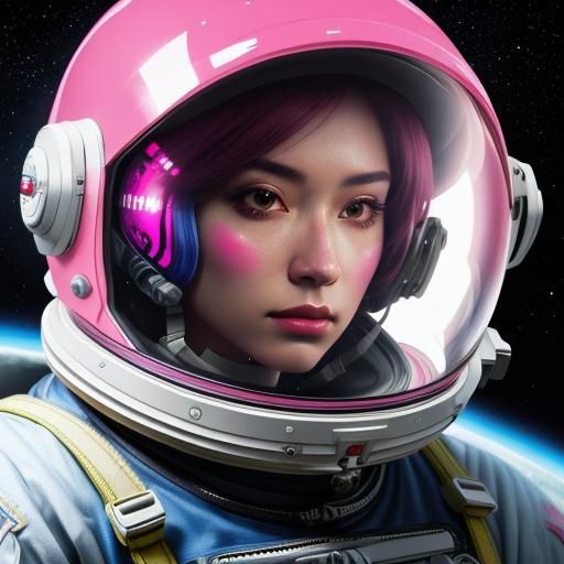 Rapturous Pink Astronaut Floating in Space