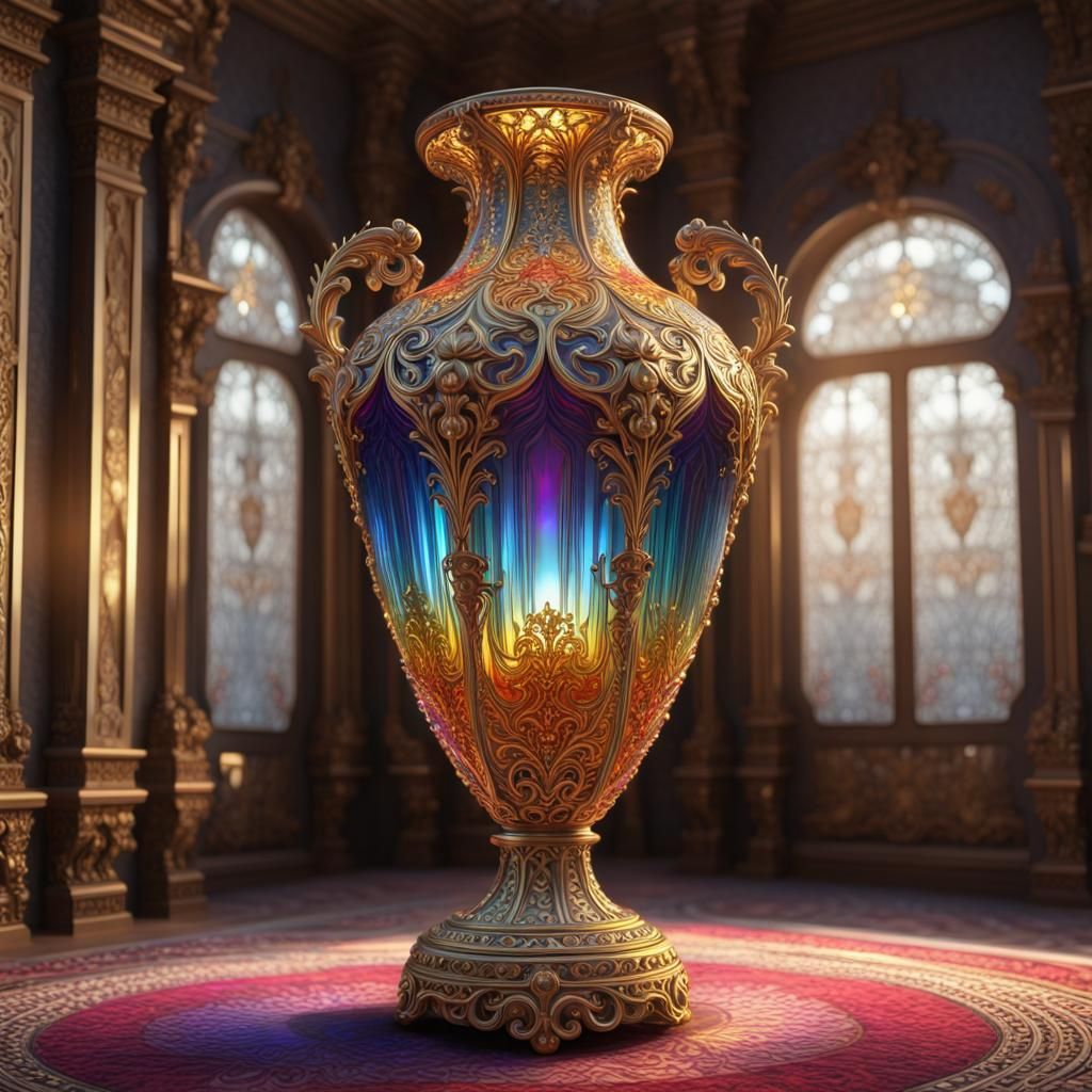 Ornate Crystal Vase with Jewel Inlay in 8K