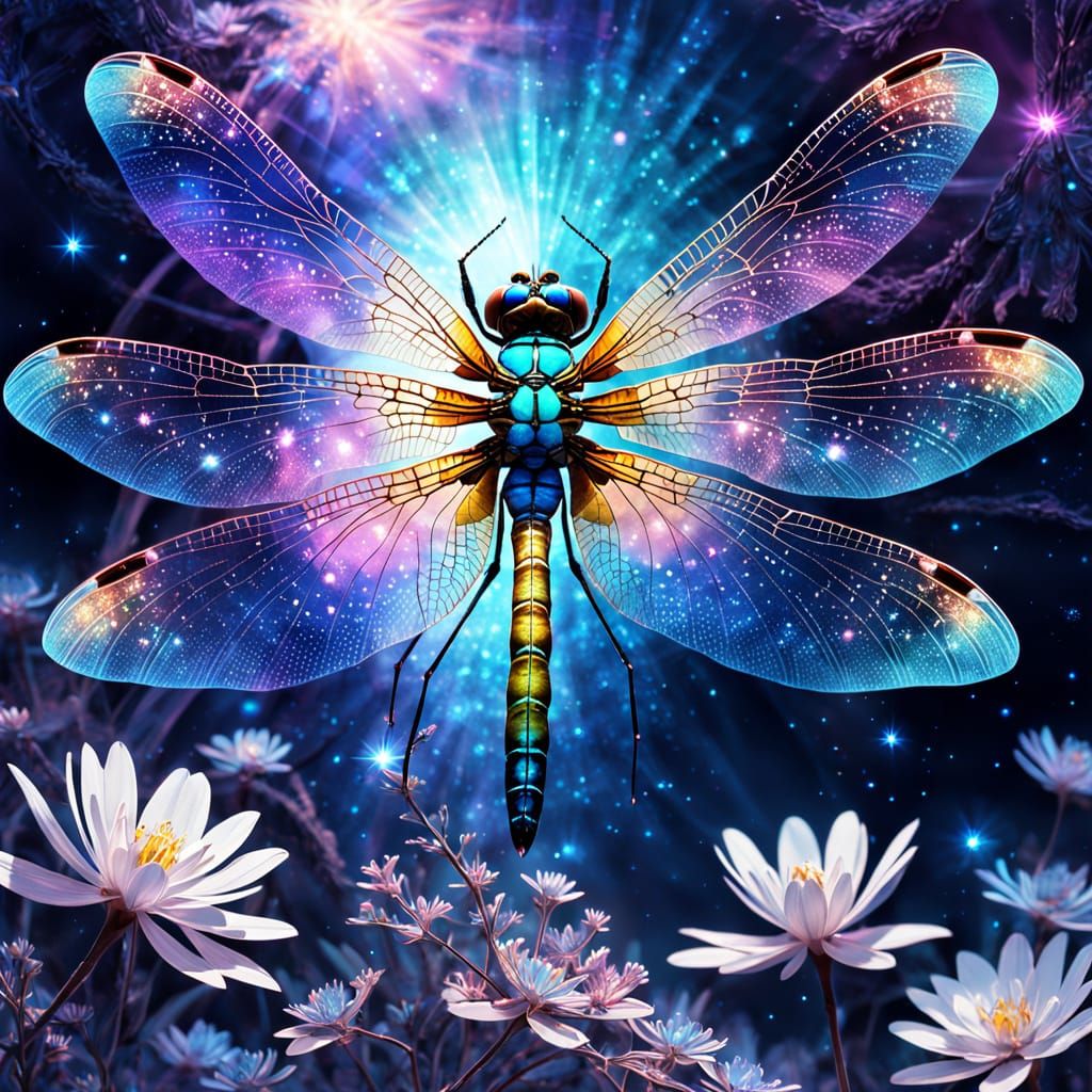 Dreamlike Dragonfly in Cosmic Bloom